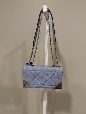 Quilted Denim Chain Shoulder Bag - Blue